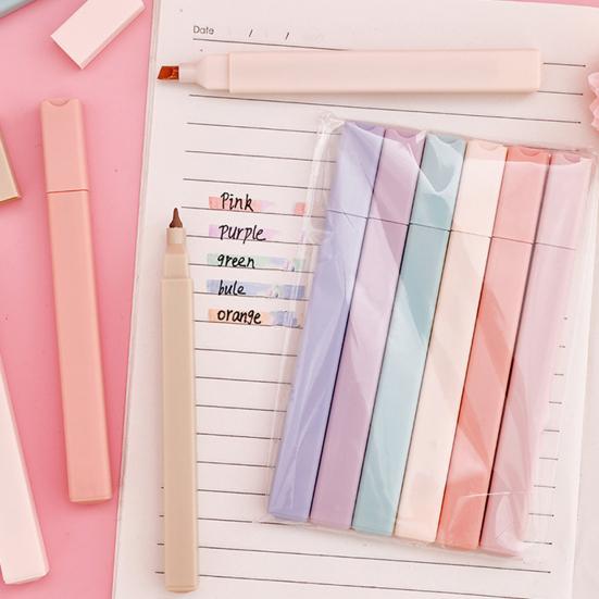 Yousheng 6Pcs Pastel Highlighter Pen Set for Students Large Capacity Eye-Care Markers for Journaling Notes Quick-Dry Dual-Tip Highlighters Cute School