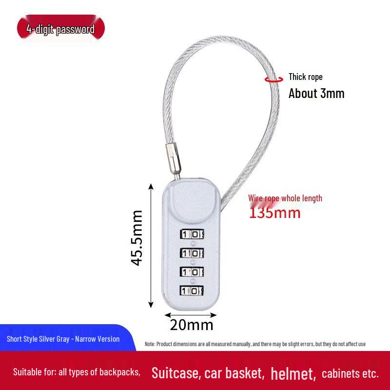 Waterproof Steel Cable Lock with Password - Anti-Theft for Luggage, Dormitory, Storage, and Cabinets Steel Cable Short, Rope Length 13cm