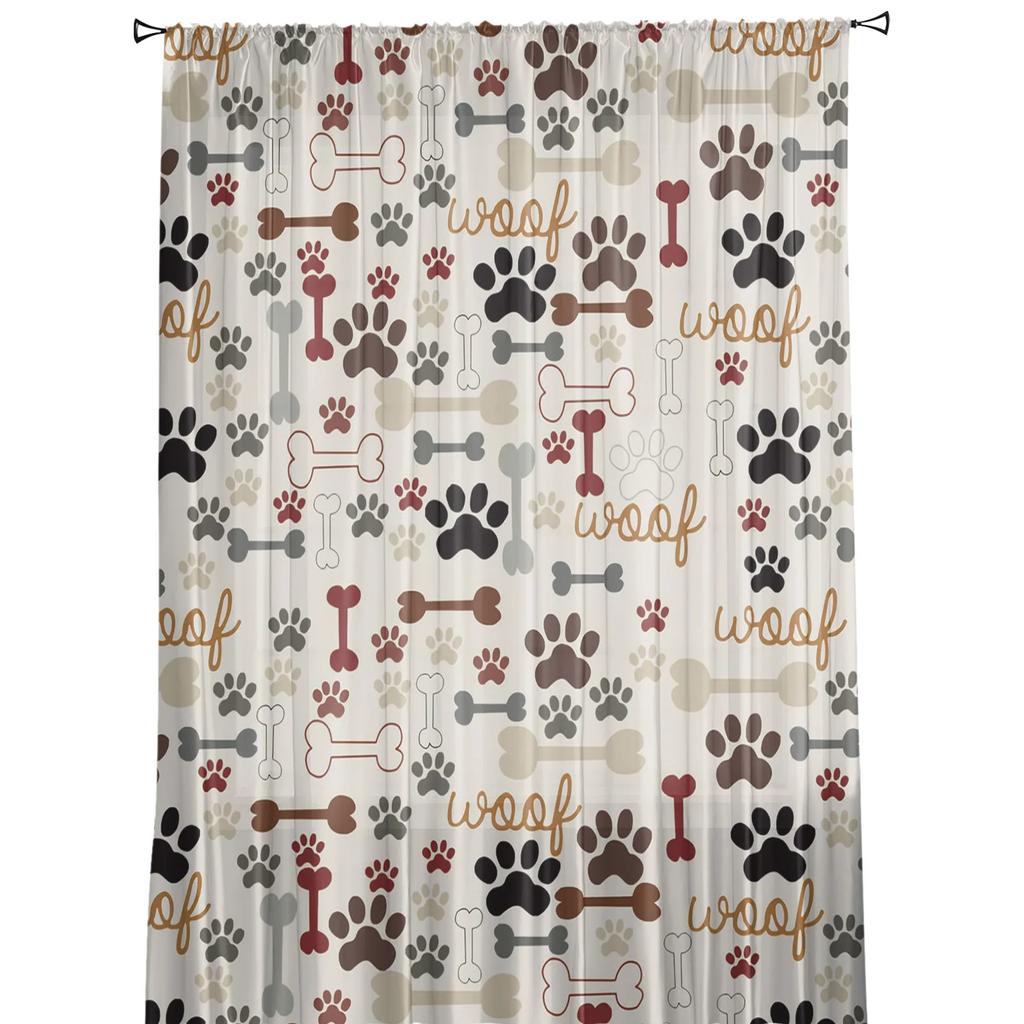 Cartoon Dog Footprints Bones Animals Sheer Curtains for Living Room Modern Voile Curtain Bedroom Tulle Curtains Window Drapes