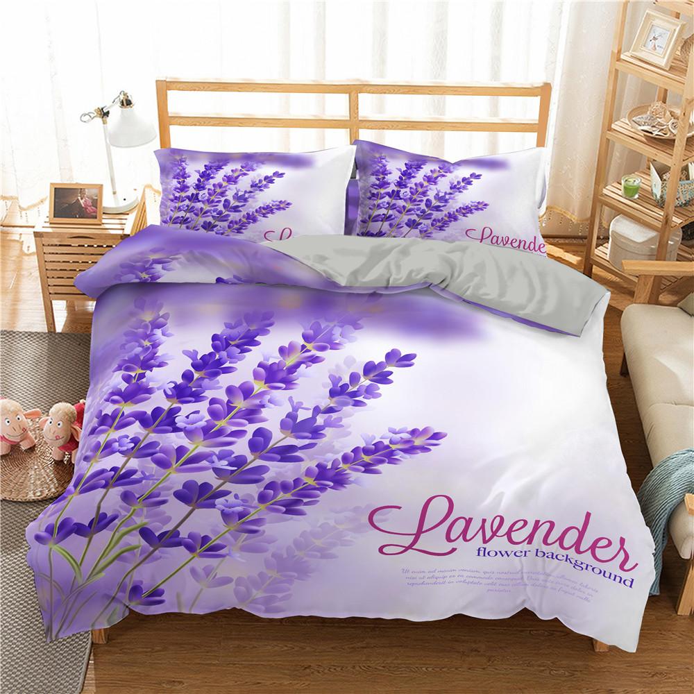 Lavender Duvet Cover Set Purple Romantic Theme Beautiful Flowers Polyester Comforter Cover King Queen Size for Girls Women Kids