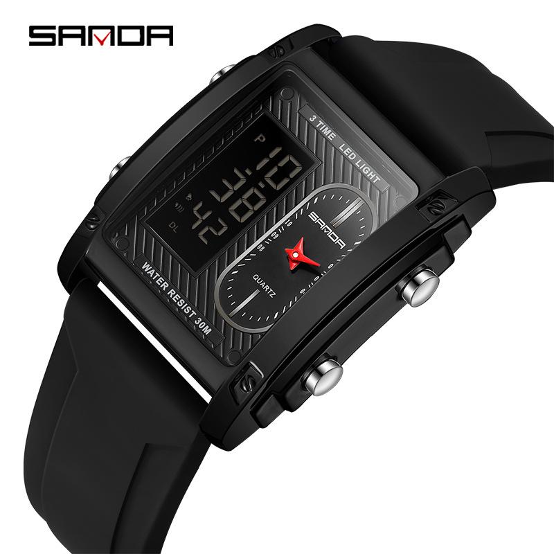 Sanda Men's Dual Display Multifunctional Luminous Watch – Stylish Waterproof Business & Commuting Timepiece