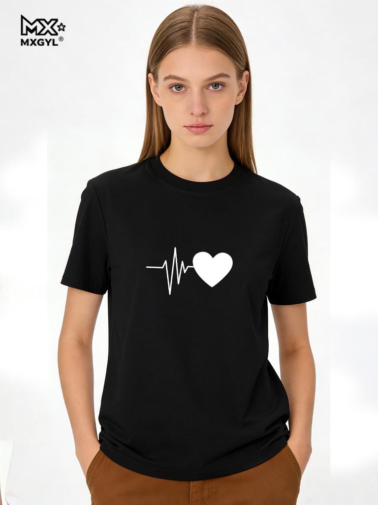 Love Heartbeat Print T-Shirt Cute Nurse Healthcare TShirt Funny Couple Matching Valentines Day Gift Shirt