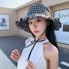 Versatile plaid bucket hat women's high-end large brim sun protection sun hat big head circumference foldable basin hat