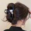 Glossy Black Large Pearl Hair Claw Clip for Women - High-End Shark Clip for Thick Hair