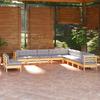 VidaXL Garden Lounge Set 11 Pcs with Grey Cushions Solid Pine Wood 3096850