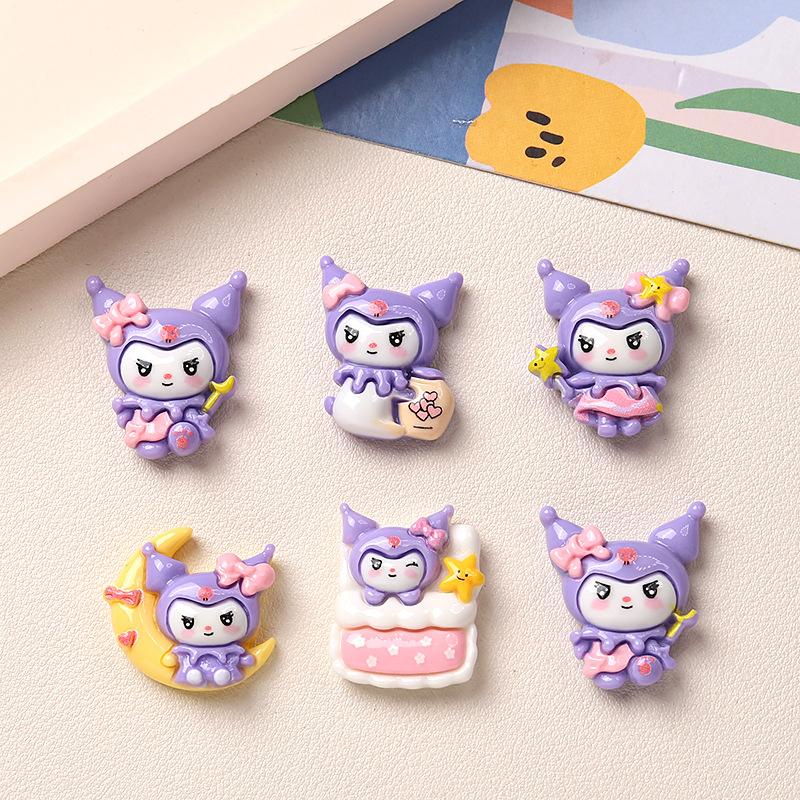 10Pcs New Mini Kawaii Cartoon Purple Good Night Animal  Series Flat Bottom Scrapbook  Diy Jewelry Making Hairwear Accessorie A32