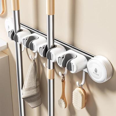 No-Drill Mop & Broom Wall Mount Clip with Suction Cup