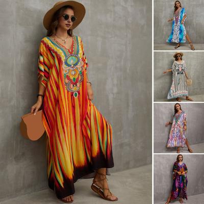 Sukienka plażowa V-neck Krótki rękaw Luźny krój Narzutka na bikini