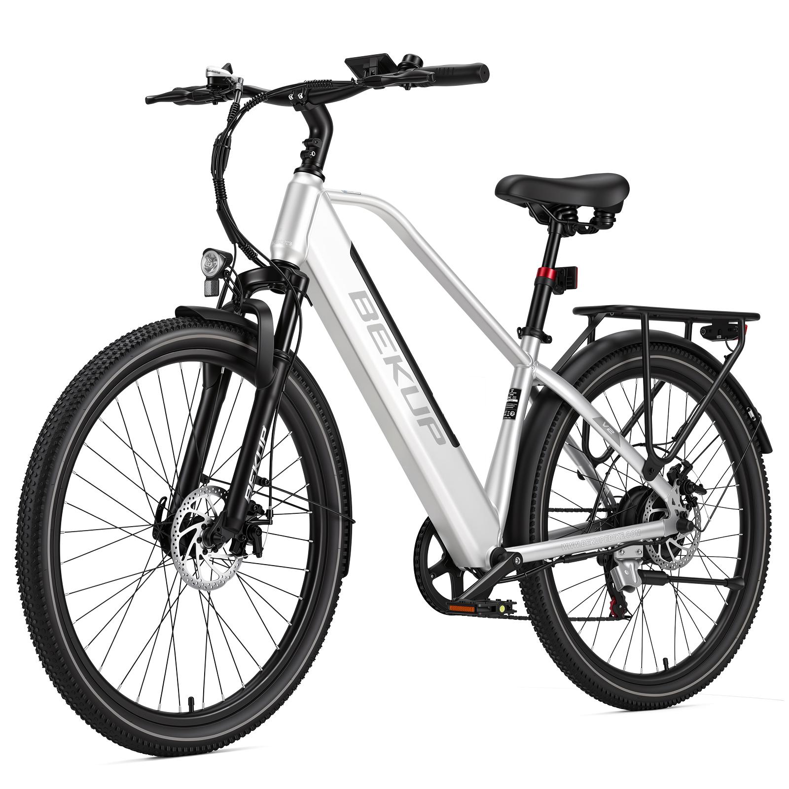 Bekup V2 Elektrische Fiets - 26" Banden - 250W Motor - 25km/h Maximale Snelheid - 36V14.5AH Accu -Actieradius Tot 75 Km - Shimano 7 Versnellingen - Mechanische Schijfremmen - Zilver