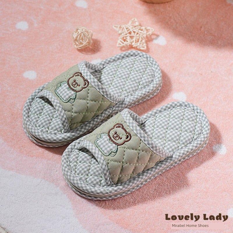 

Kids Pure Cotton Cloth Cartoon 3-6-9 Years Old Soft Bottom Silent Anti-Slip Matching Men and Women Home Indoor Slippers Green Kids small size S inner length 18cm