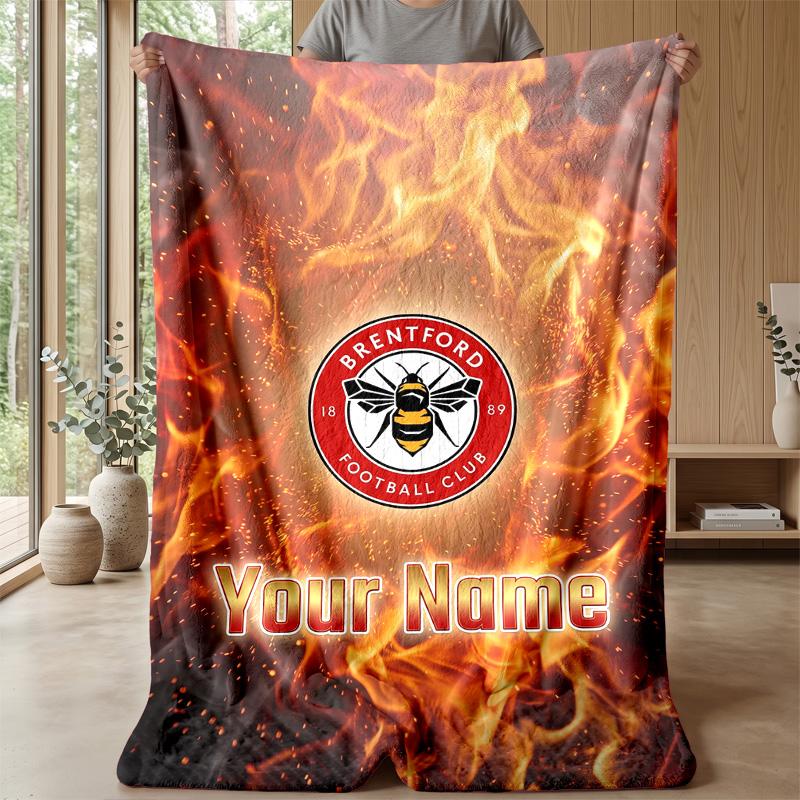 Custom Text Flannel Throw Blanket, Lightweight Cozy Bed Sofa BlanketBrentford Football