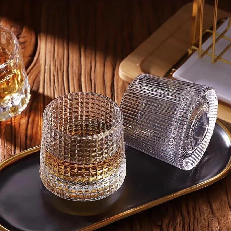 Thickened Crystal Whiskey Tumbler Rotating Non-Tip Scotch Bourbon Cocktail Glass Barware Home Use Rocks Cup for Cold Drinks