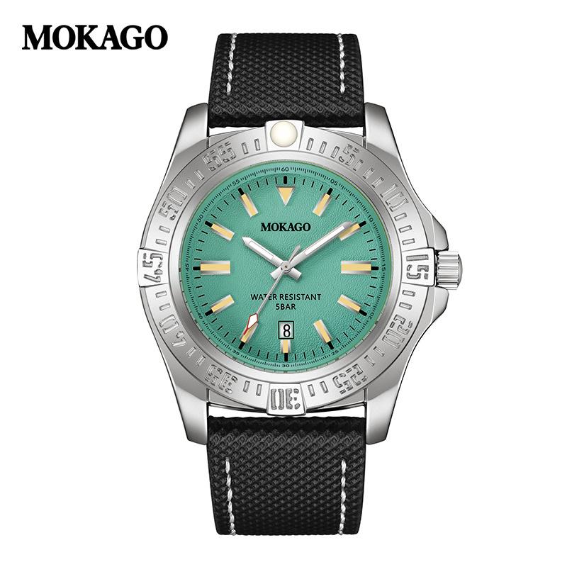 Mokaga Men's High-End Waterproof Quartz Watch with Simple Calendar & Luminous Stripe Markers