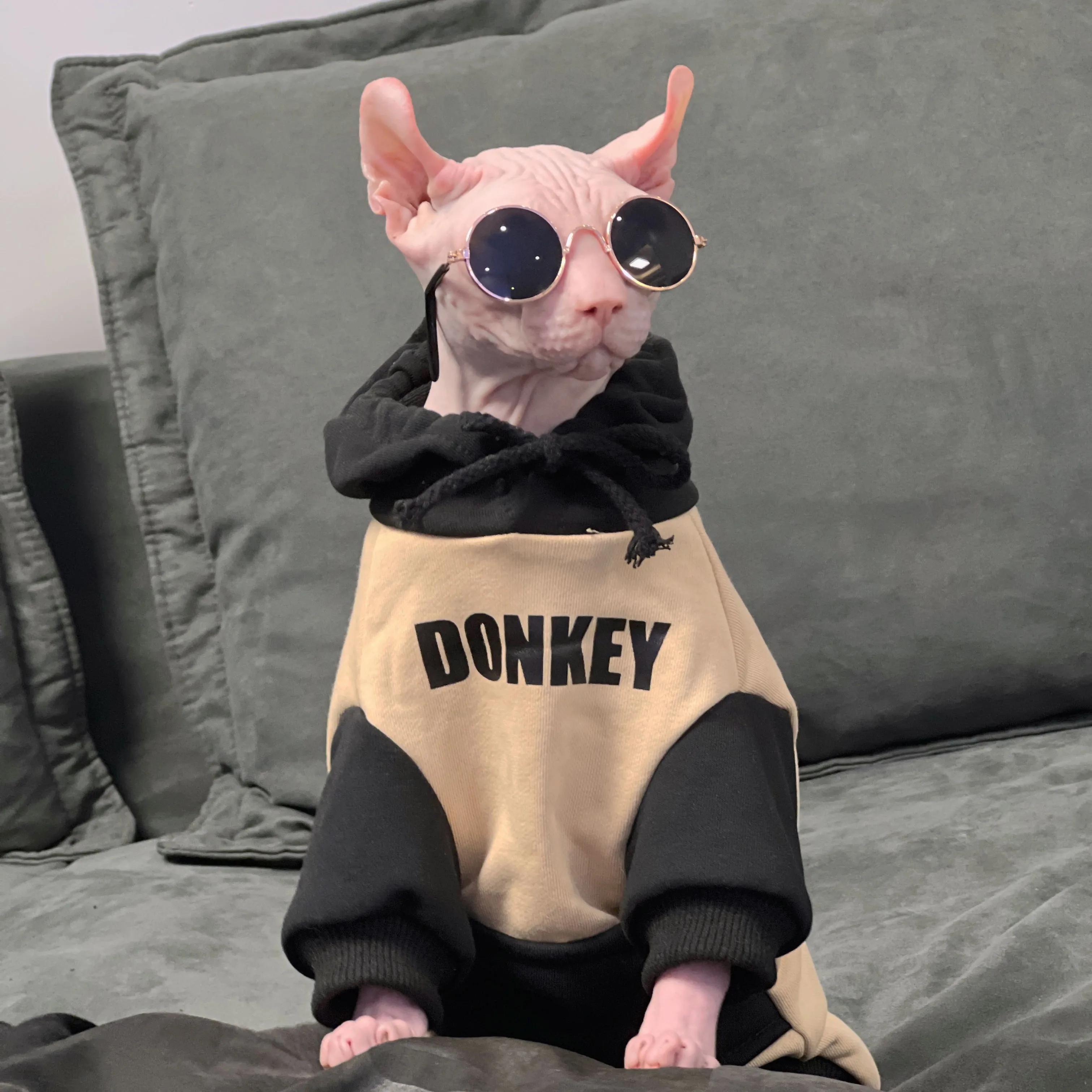 

Warm Fashion Hooded Sweatshirt for Sphynx Cat Clothing Winter Thick Long Sleeves Coat for Devon Rex Soft Loungewear for Kittens XS(0.5-1KG)