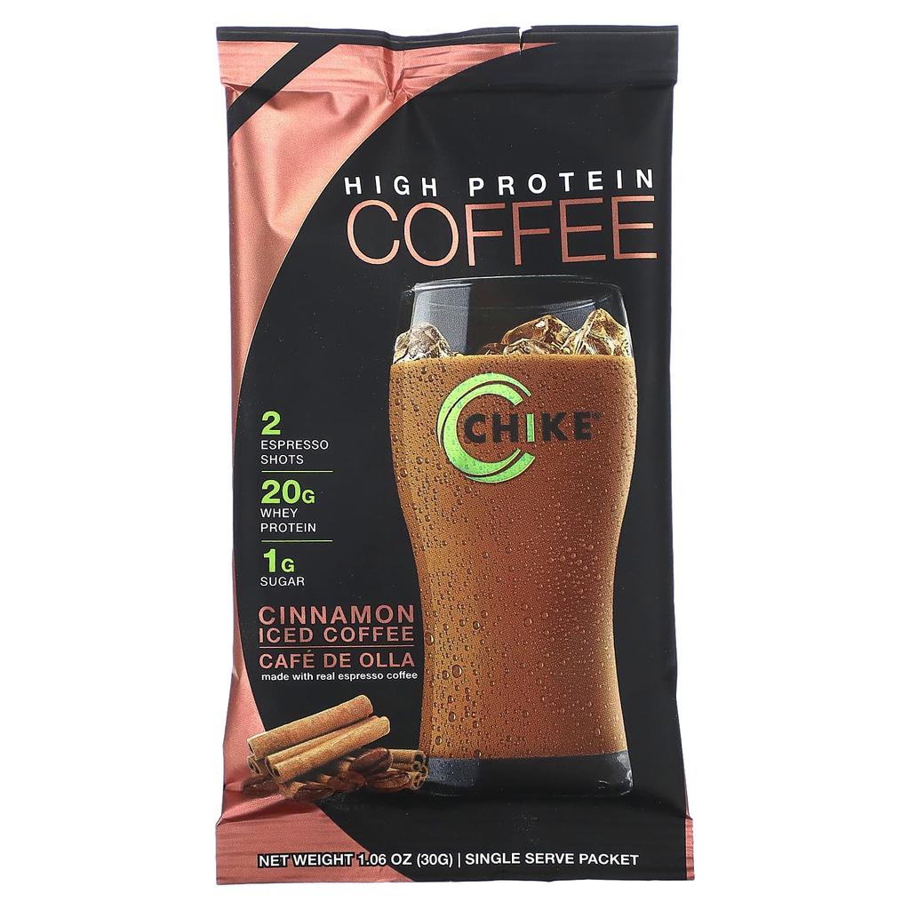 Chike Nutrition High Protein Iced Coffee, Cinnamon, 12 Packs, 1.06 Oz (30 G) Each