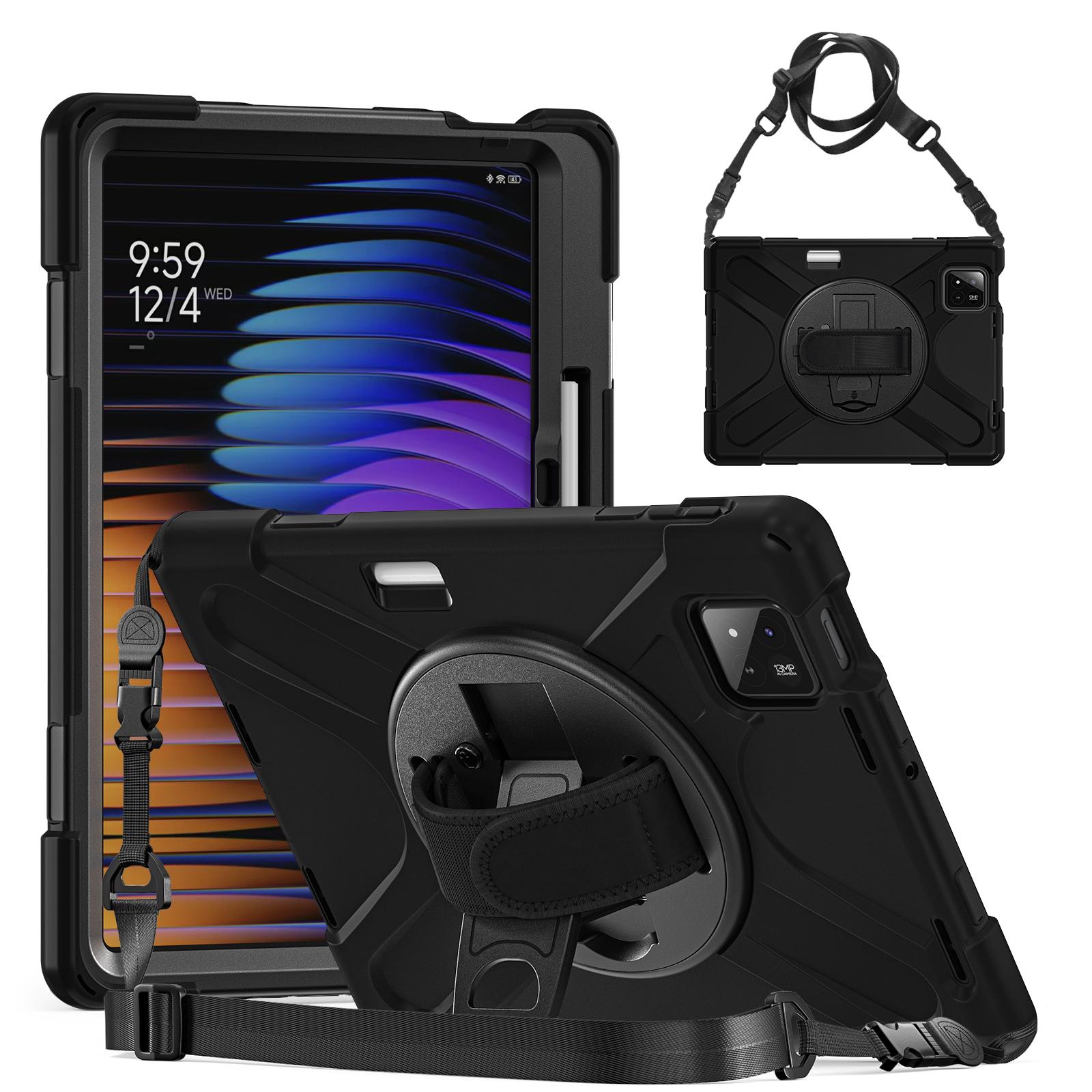 

Rugged Stand Case For Xiaomi Poco Pad X1 8 7 6 5 Pro 11.2 11 360 Rotating Heavy Duty Cover With Shoulder Strap 3-Layers Shell Xiaomi Poco Pad X1 чёрный