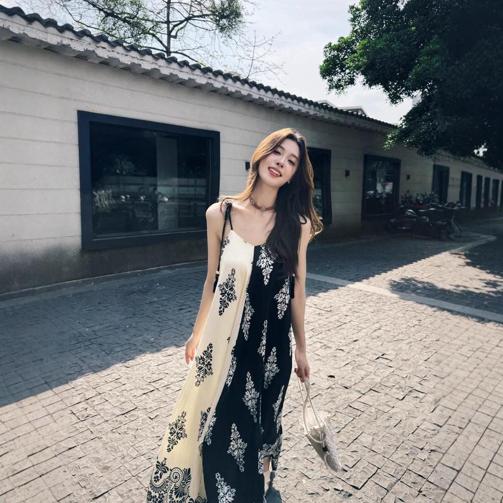European and American Women's Summer Temperament Elegant Sleeveless Printed Bohemian Dress