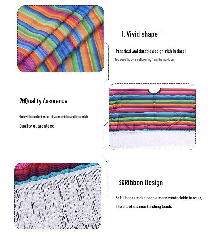 Colorful Striped Mexican Halloween Costume Cloak