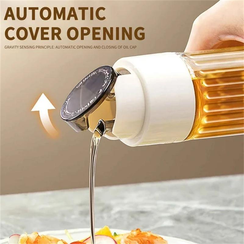 500ML Glass Oil Bottle Vinegar BottleAutomatic Opening and Closing Oil Pot Leak Gravity Oil Dispenser for KitchenSpice Bottle