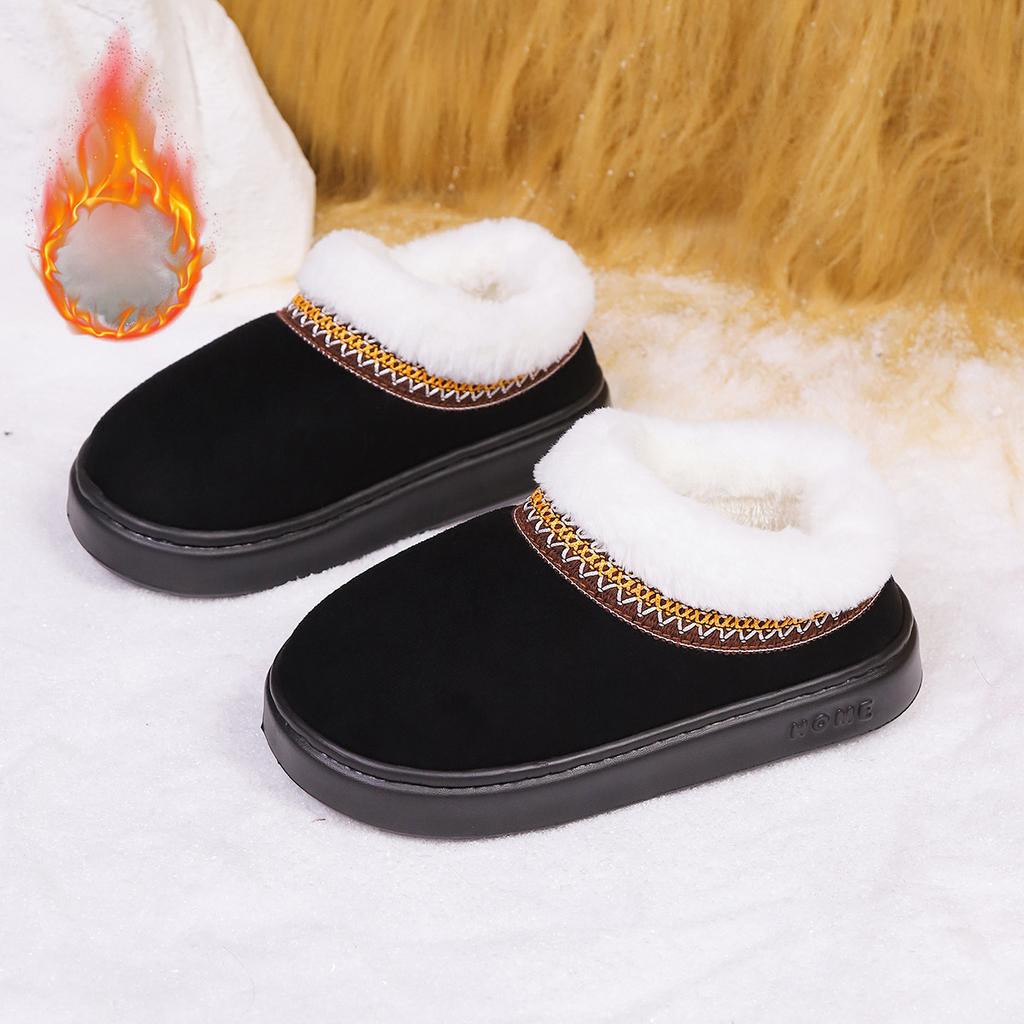 Autumn and Winter Lace Ethnic Style Fashionable Cotton Bags and Couple's Warm Cotton Slippers for Indoor and Outdoor Use