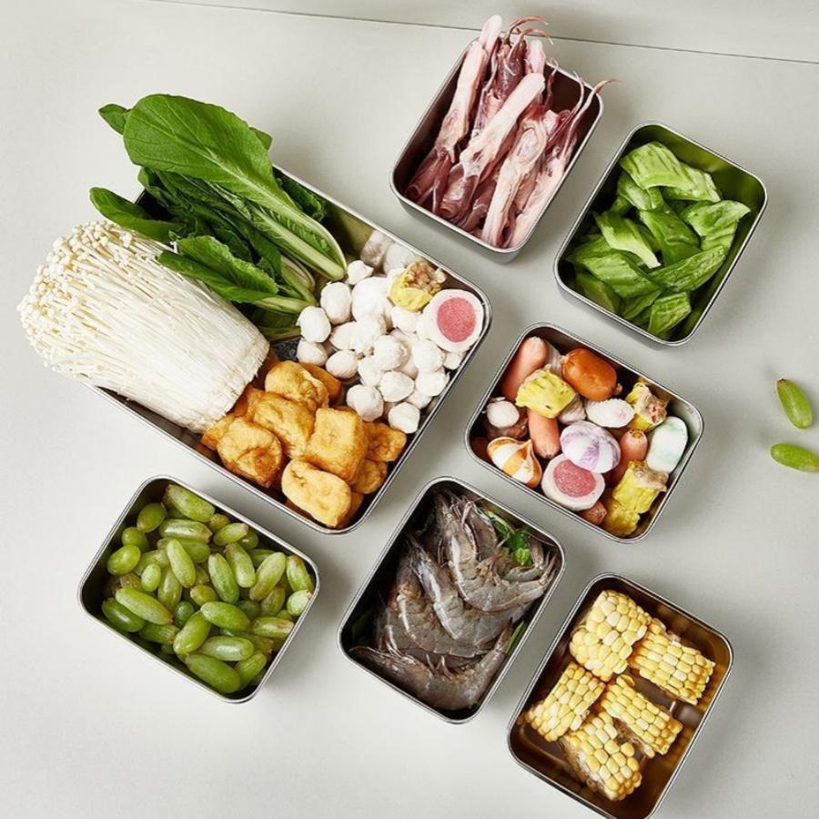 Thickened Square Plate Stainless Steel Rectangular Food Storage Pan With Lid Commercial Dish Tray Freshing Lunch Box Container