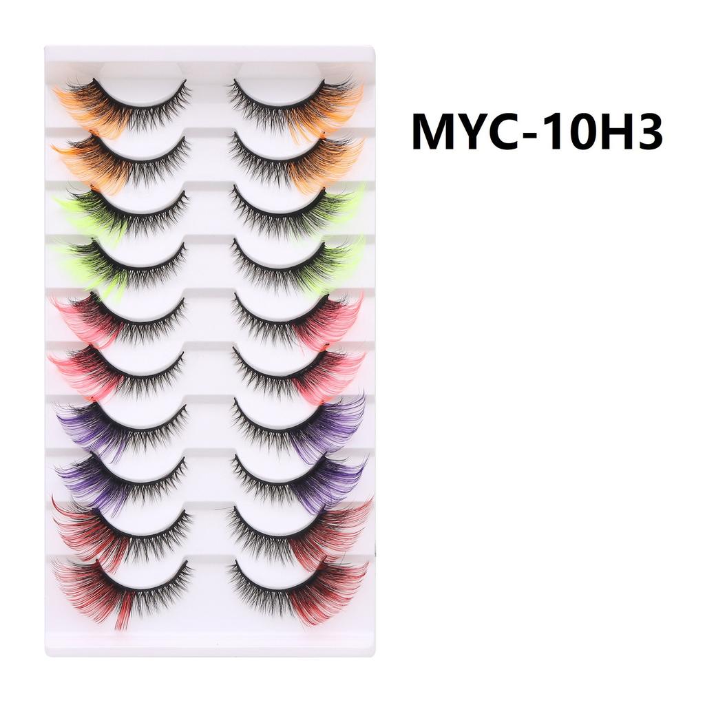 10 Pairs False Eyelashes, Colored Cat Eye Lashes with Black Band, Dramatic Volume Lashes for Party