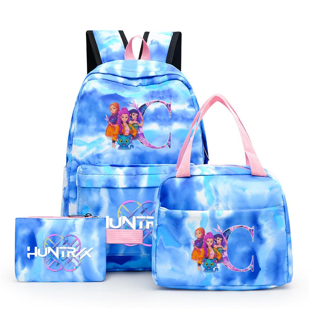 3Pcs/set Cartoon 26 English Letter Printed Backpack with Lunch Bag Pengcil Case for Teenager Girl Boy Bookbag Large Capacity Travel Bag Kid Gift