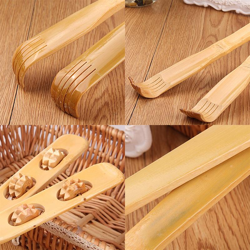 18" Handy Bamboo Massager Back Scratcher Wooden Body Stick Roller Itch Relaxer