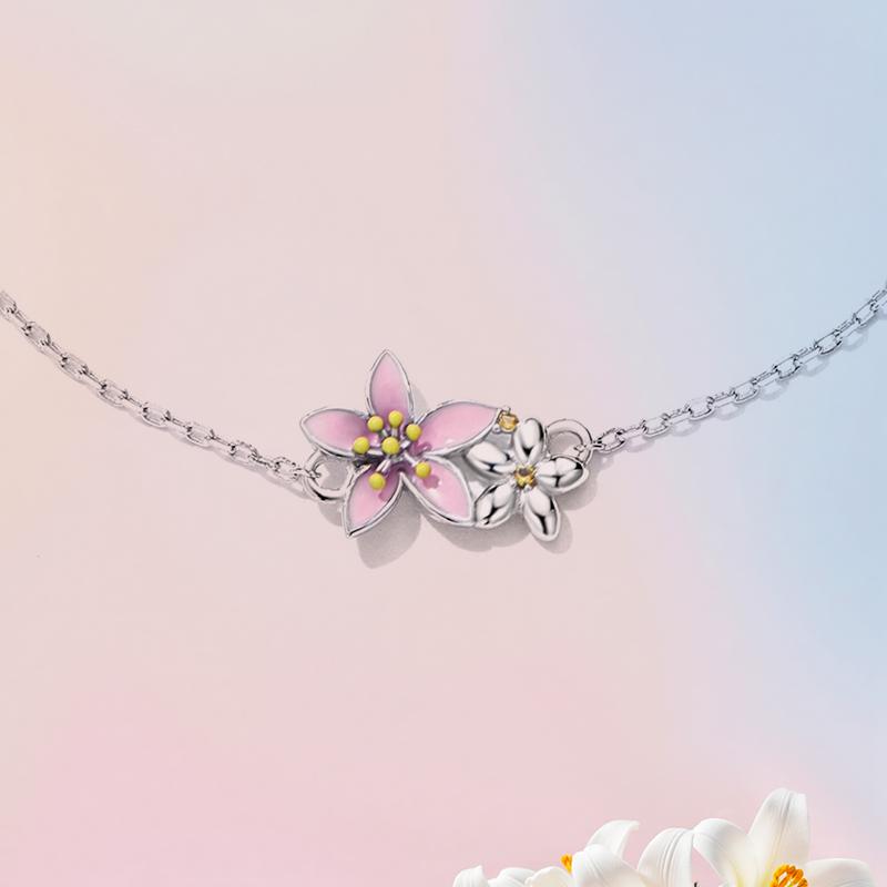WOSTU Bracelet Original Sakura Rose en Argent Sterling 925 Chaîne Ajustable MINI Maillons Convient aux Pendentifs MINI Bijoux de Mode