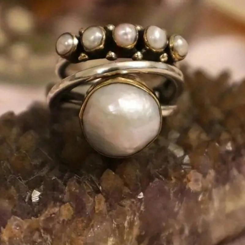 1pc Vintage Style Multilayer Faux Pearl Cocktail Ring For Women Jewelry Accessory