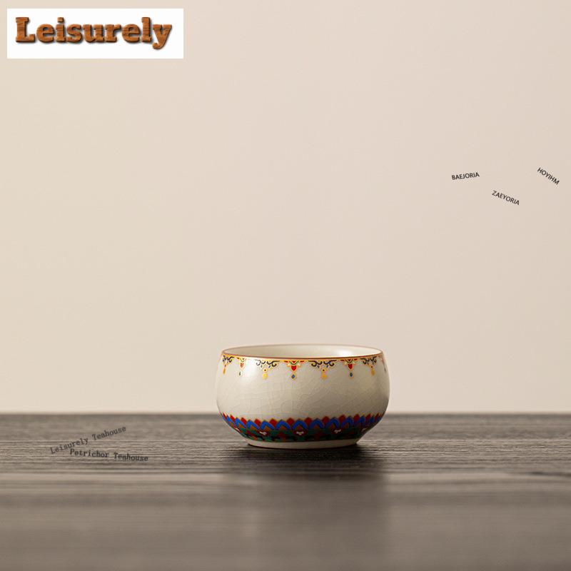 111ml Dunhuang Ru Kiln Arhat Teacup Luxury Tea Bowl Sample Tea Cup Tea-tasting Fragrance Cup Jianzhan Master Cups Drinkware