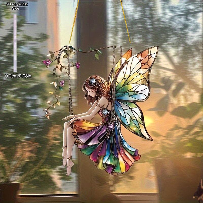 Dreamy and Gorgeous Stained Acrylic Fairy Swing Ornament Light Up Your Home and Festival Rose Tassels for Jewelry Making, Perfect for Home, Kitchen 