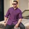 Large size men's long-sleeved shirt plus fat plus size spring and autumn new solid color versatile professional shirt fat