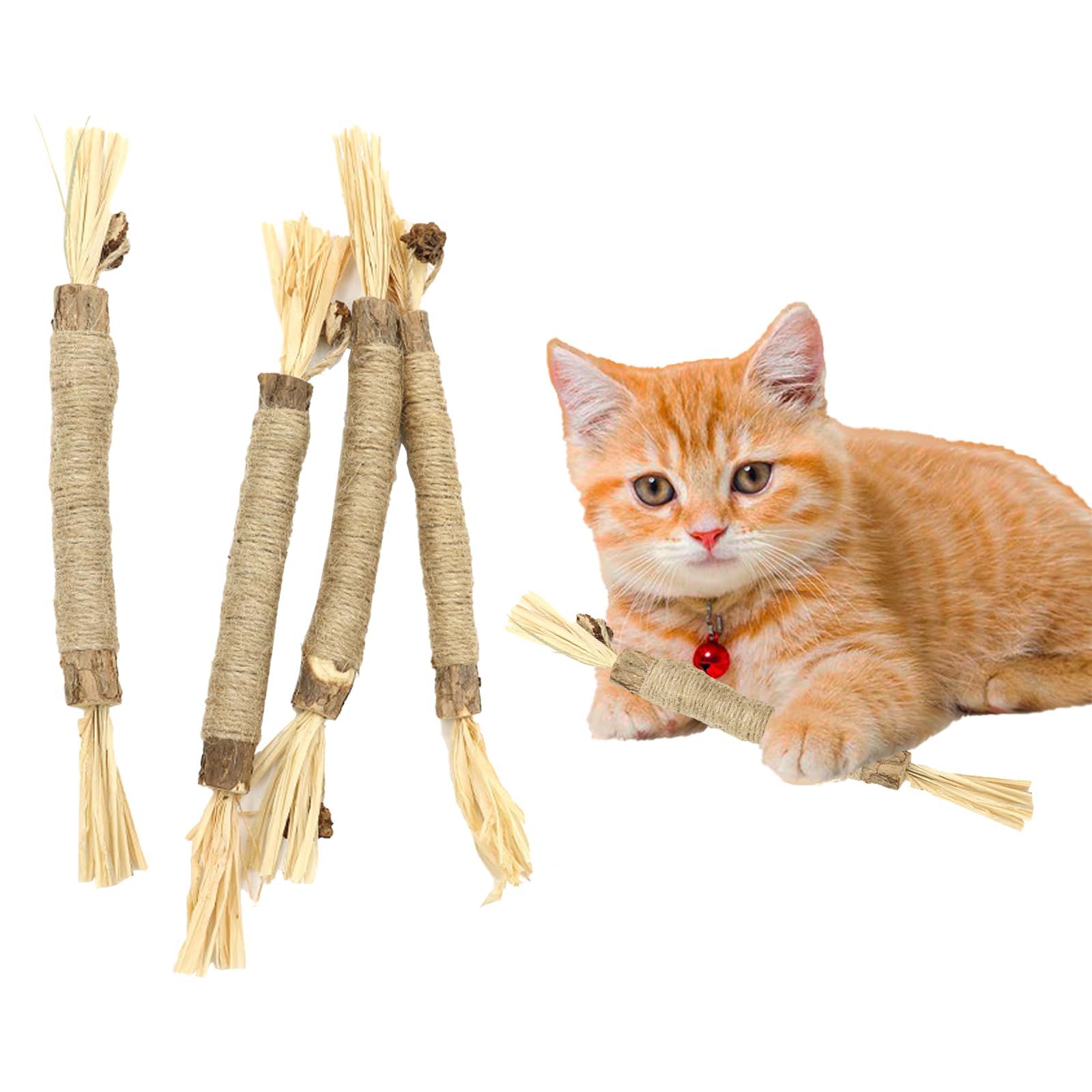 

YINKE Cat Teething Sticks, Hemp Rope Chew Toys for Cats, Made of Natural Wood, Stress Relief, Teething Sticks for Excited Cats, Scratching Sticks,