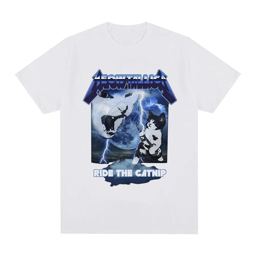 Meowtallica Womens Funny Cat Expression Pack Tshirt Heavy Metal Rock Cat Shirt Casual Fashion Loose Top Graphic T Shirts Y2K S