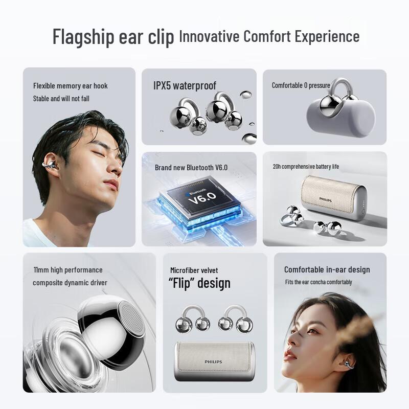 Philips TAQ5020 Open-Ear Clip Wireless Bluetooth Earbuds
