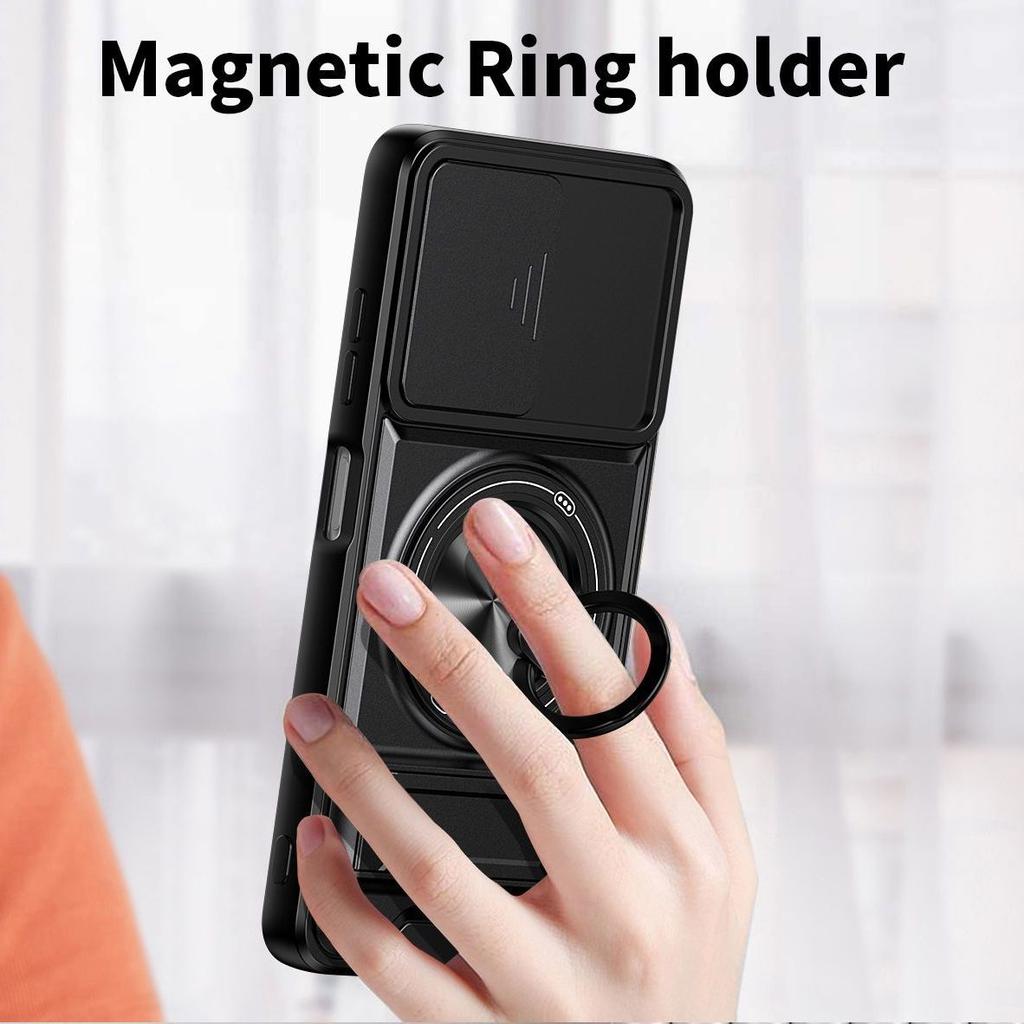 Case For Samsung Galaxy A24 Magnetic Ring Stand Push Window Case Full Lens Protection Shockproof Cover