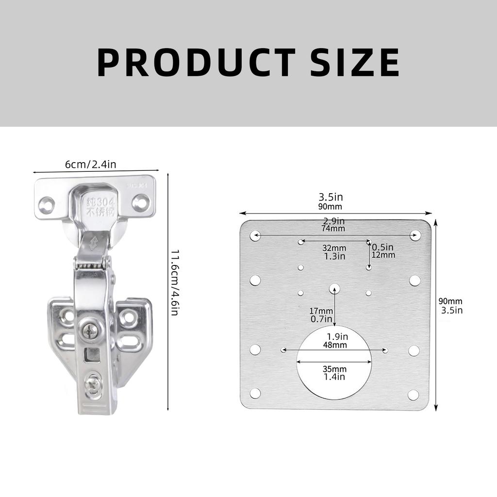 Set aus 2 Schranktürscharnieren Reparaturset Enthält 1 Scharnierplatten und 12 Schrauben Edelstahl für einfache Installation