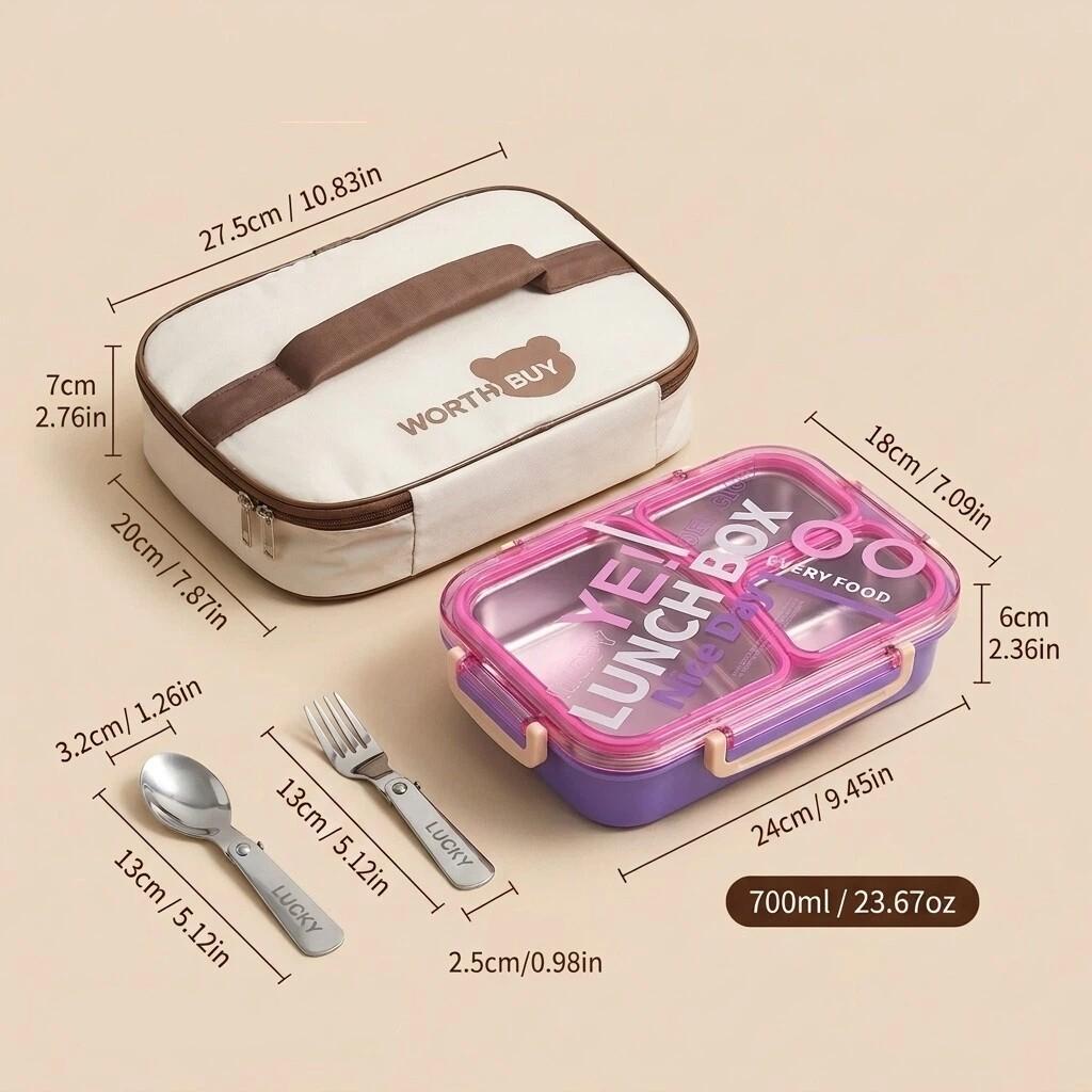 Microwavable 304 Stainless Steel Bento Box 2/3 Compartment Lunch Box Leakproof Food Storage Container With Lid For Kids School