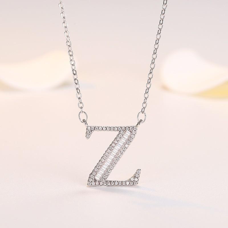 Personalized Initial Pendant Necklace Copper Plated White Gold Letter Charm Women Fashion OL Style