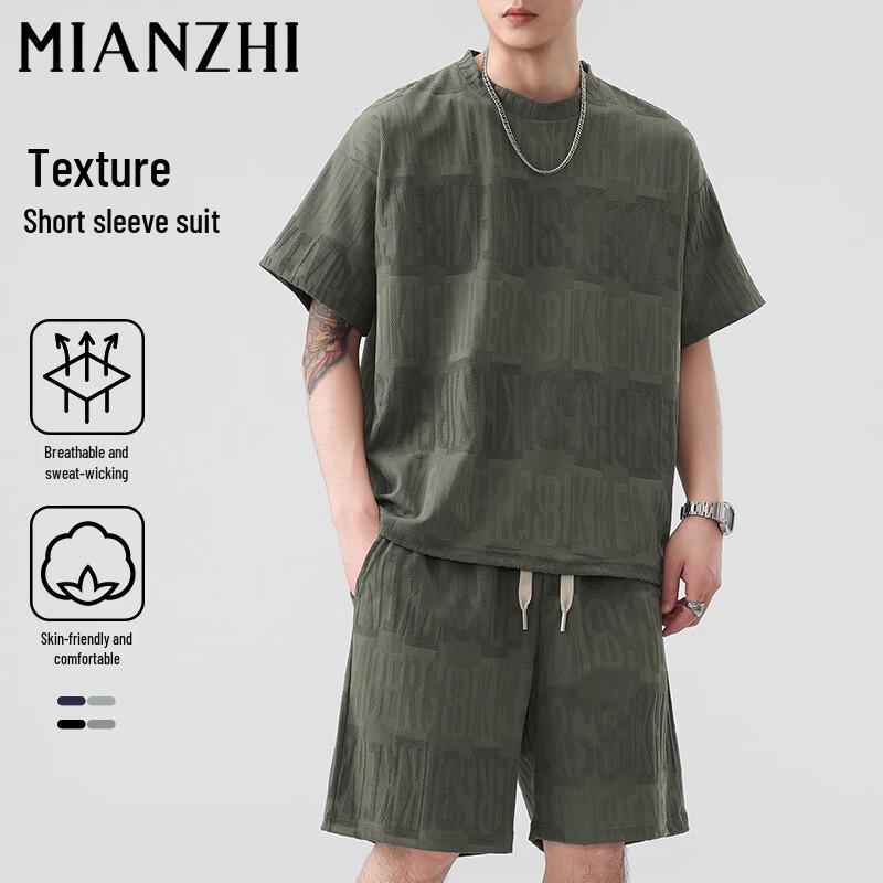 

Men s Summer Loose Jacquard T-shirt & Shorts Set M