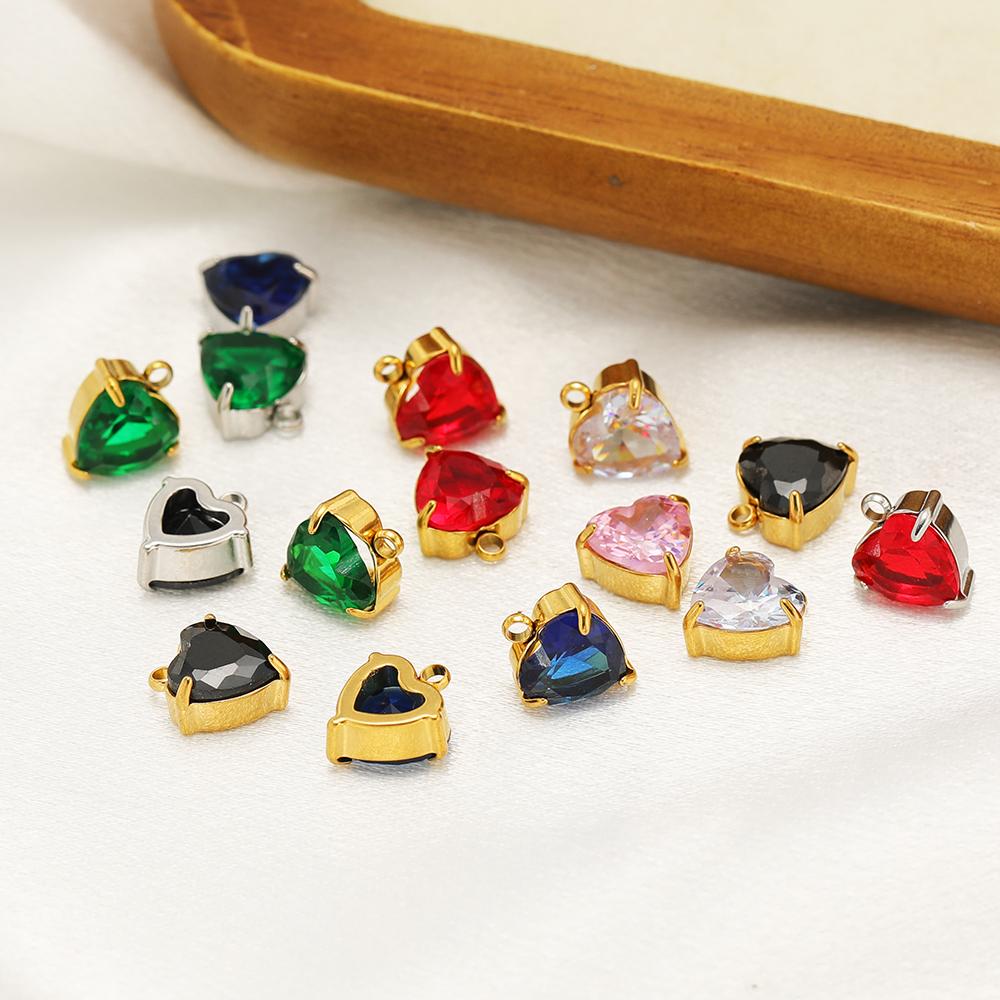 5pcs Stainless Steel 10mm Heart Zirconia Charms for DIY Jewelry Findings Necklace Pendants Bracelet Accessories Earrings Making