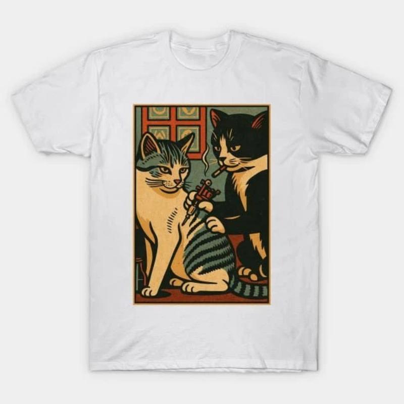 

Retro Cat Graphic Print Tshirts for Women Unisex Summer Casual Fashion Streetwear Hip Hop Tops Crew Neck Short Sleeve Tshirts 2XL