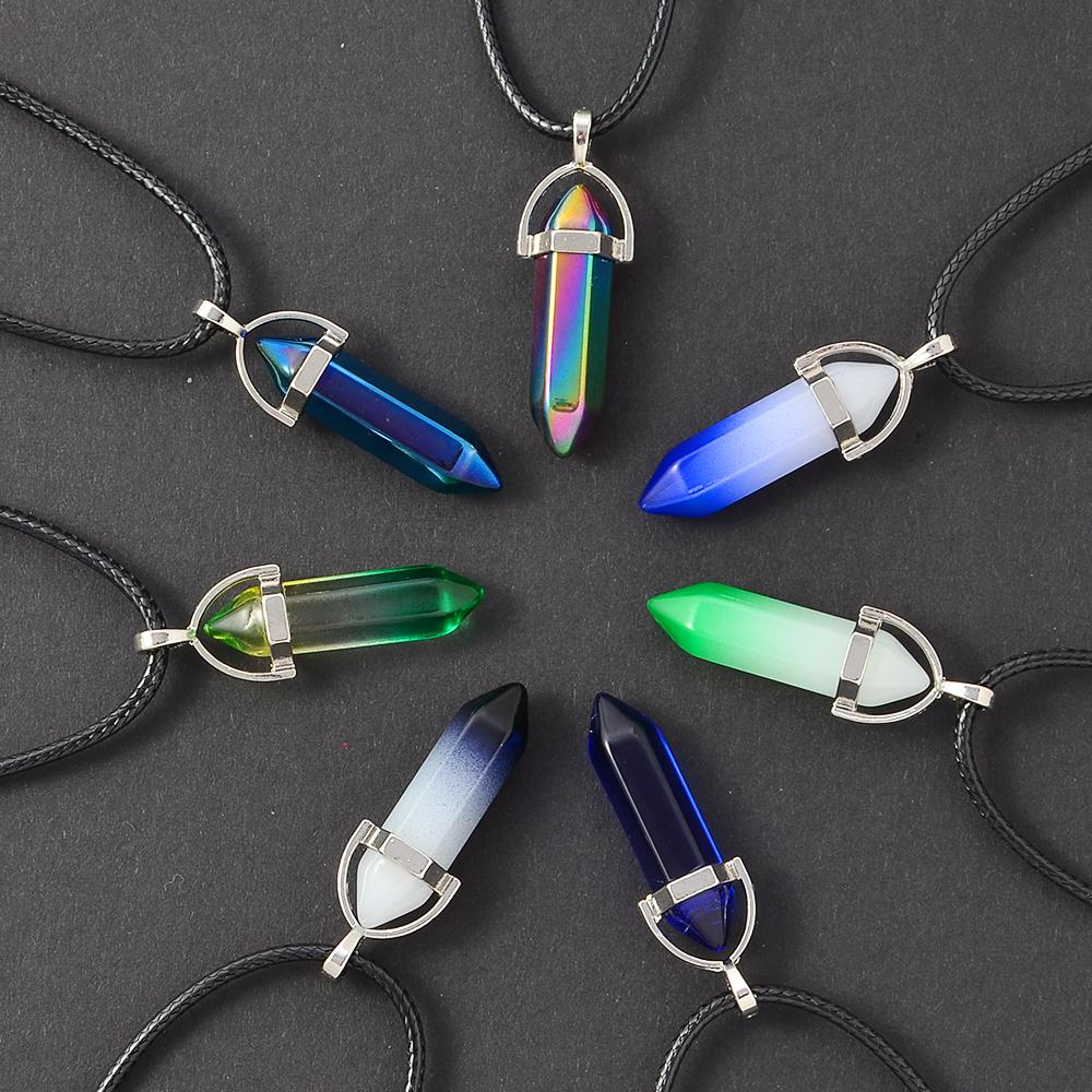 7pcs/set of Fashion Simple Crystal Hexagonal Column Necklaces, Healing Crystals, Women's Necklaces, and Men's Necklace
