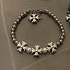 Retro Broken Silver Cross Flower Spliced Couple Bracelet Hip Hop Jewelry