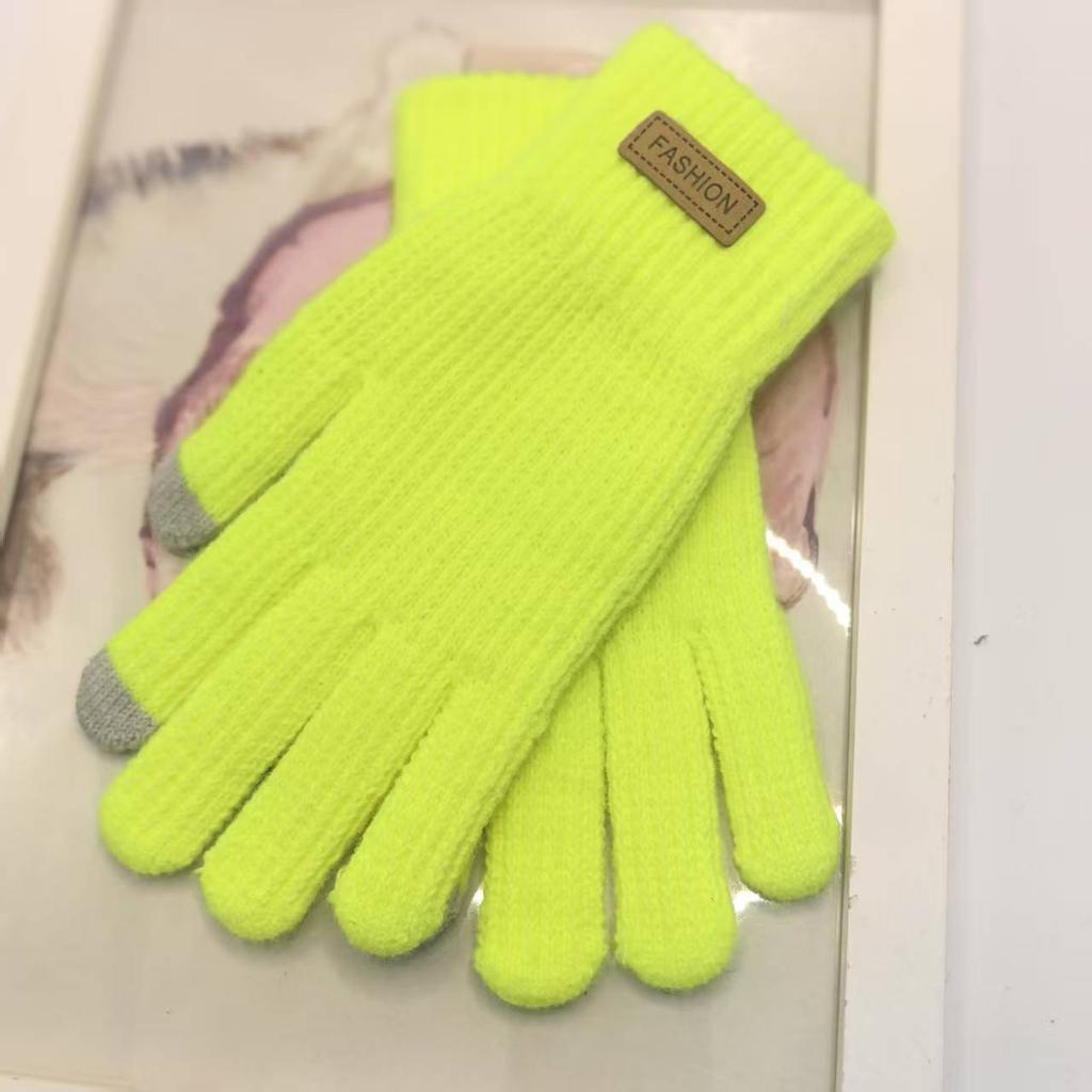 Knitted Gloves Wool Ladies Winter Thickened and Fleece Morandi Candy Color Maillard Gloves