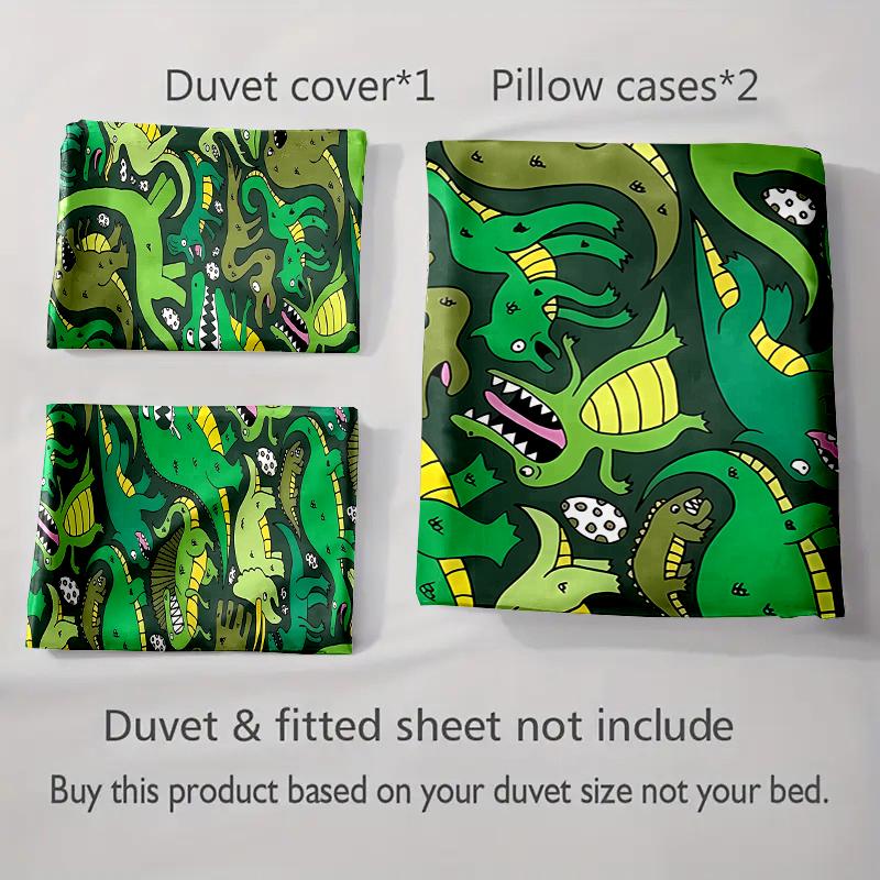 Green Dinosaur Illustrations. Bedding Duvet Cover Sets Duvet Covers Pillowcases Gifts (1 * Duvet Cover 2 * Pillowcases, Without Duvet Insert)