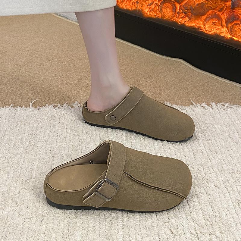 Retro bag head half slippers women's outer wear 2025 spring new versatile one-pedal lazy round head platform Boken shoes