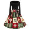 Women's Casual Vintage Dress with Square Neck and Christmas Print for Holiday Party