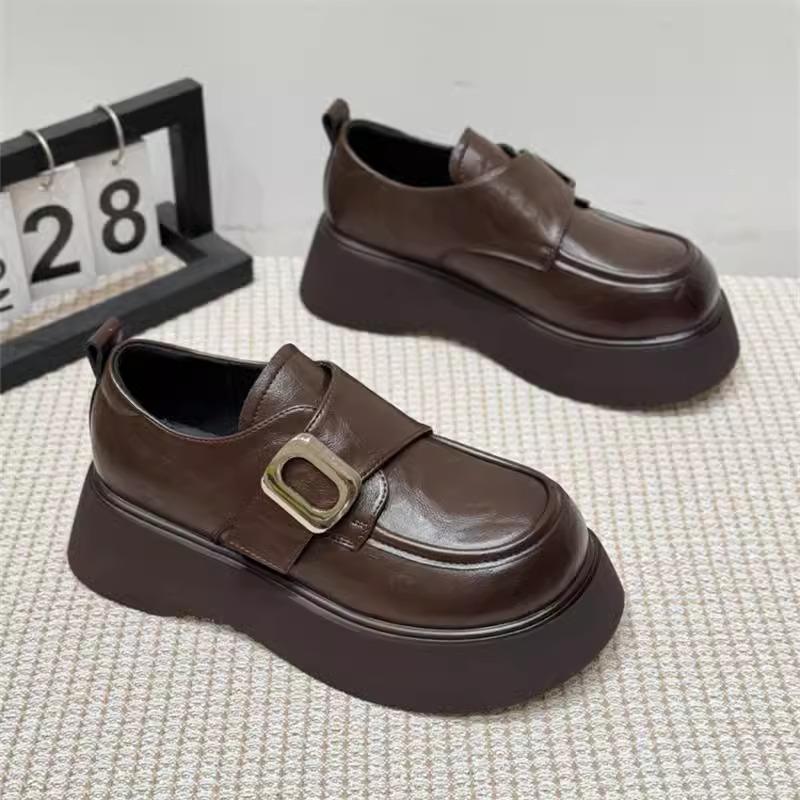 Thick-soled big-headed women's spring new Velcro small leather shoes single shoes